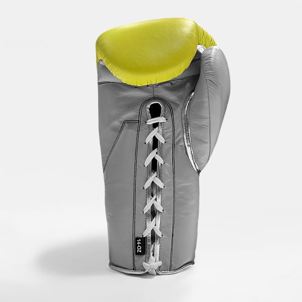 Geezers Halo Training/Sparring Boxing Gloves - Lace Pop Yellow, grey & Silver 16oz