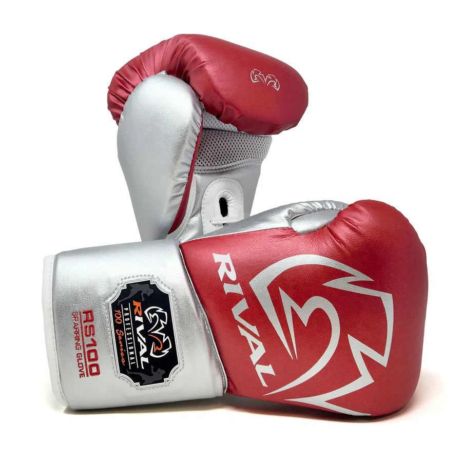 Rival RS100 Professional Sparring Gloves Red Silver 18oz