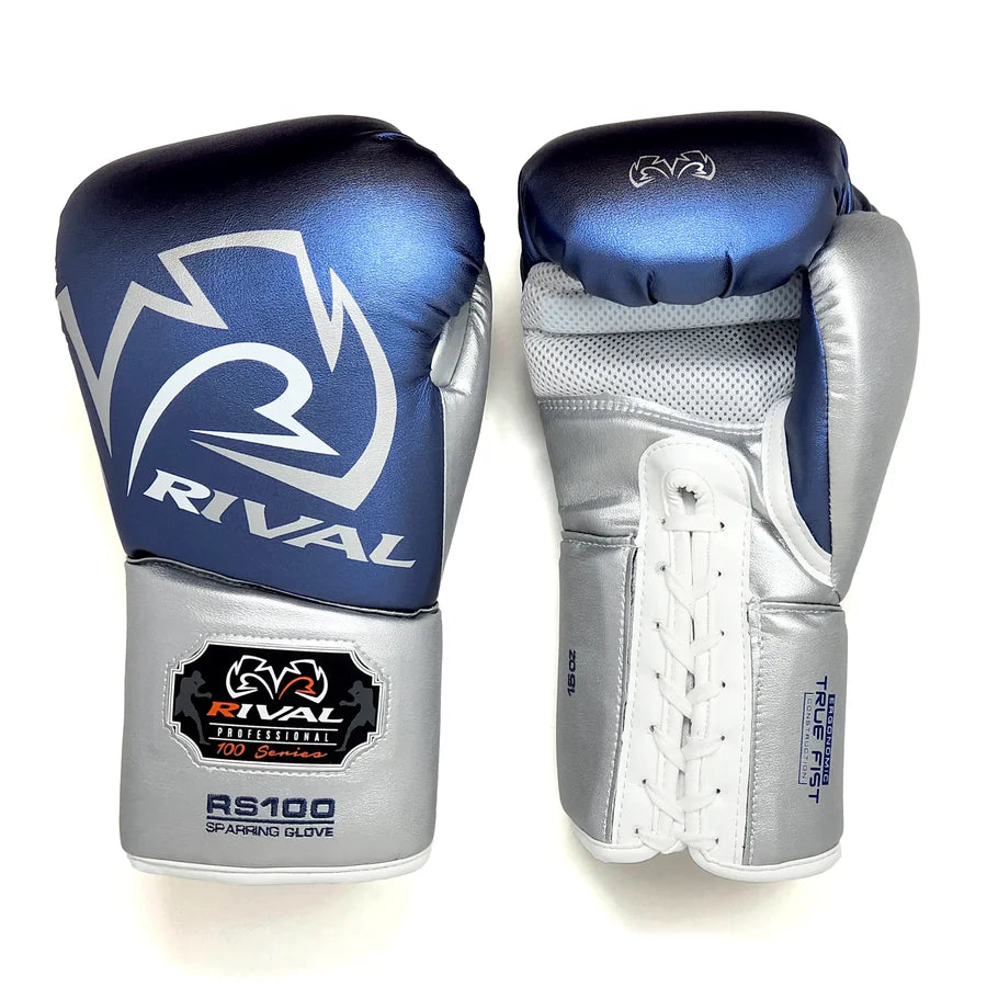 Rival RS100 Professional Sparring Gloves - Blue & Silver