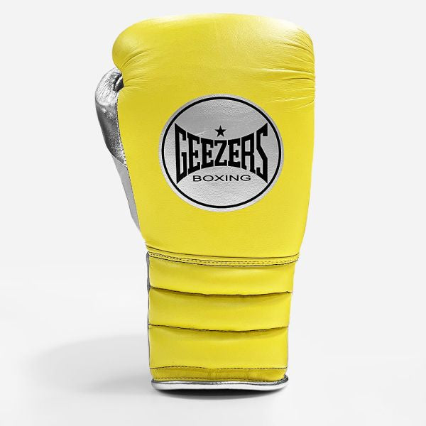Geezers Halo Training/Sparring Boxing Gloves - Lace Pop Yellow, grey & Silver 16oz