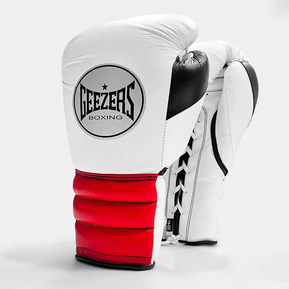 Geezers Halo Training/Sparring Boxing Gloves - Lace - White/Red/Black
