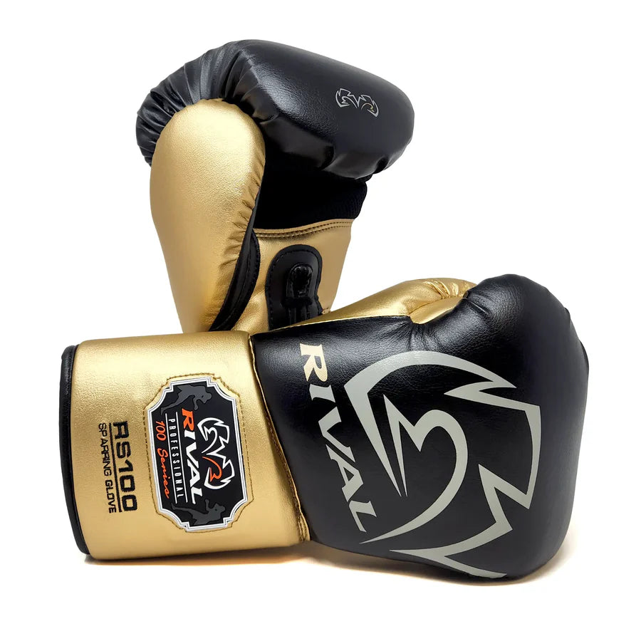 Rival RS100 Professional Sparring Gloves - Black & Gold