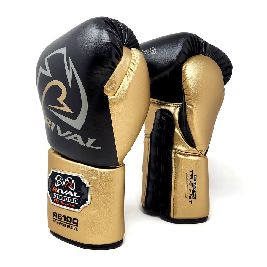 Rival RS100 Professional Sparring Gloves - Black & Gold