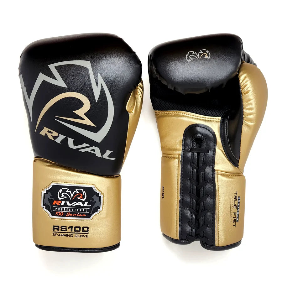 Rival RS100 Professional Sparring Gloves - Black & Gold