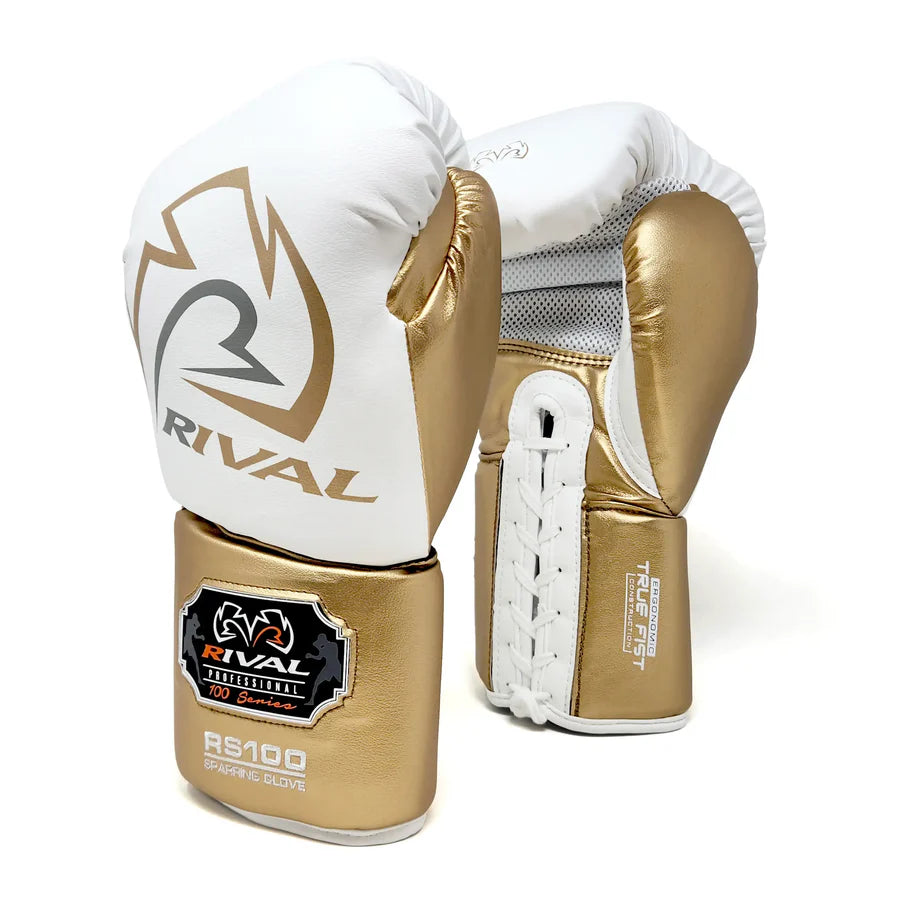 Rival RS100 Professional Sparring Gloves - White & Gold