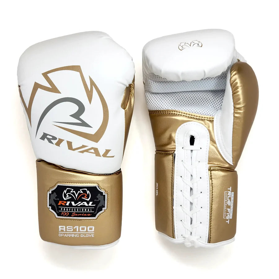 Rival RS100 Professional Sparring Gloves - White & Gold